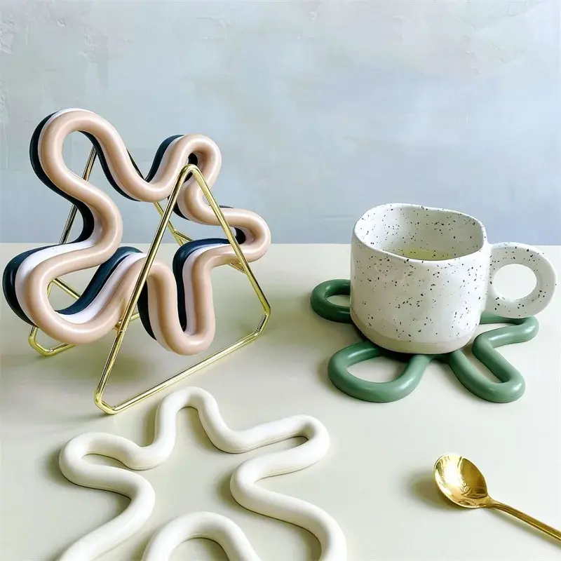 Irregular Silicone Table Mat Geometrical Heat Resistant Drink Cup Coasters Non-slip Pot Holder Placemat Kitchen Pan Pads
