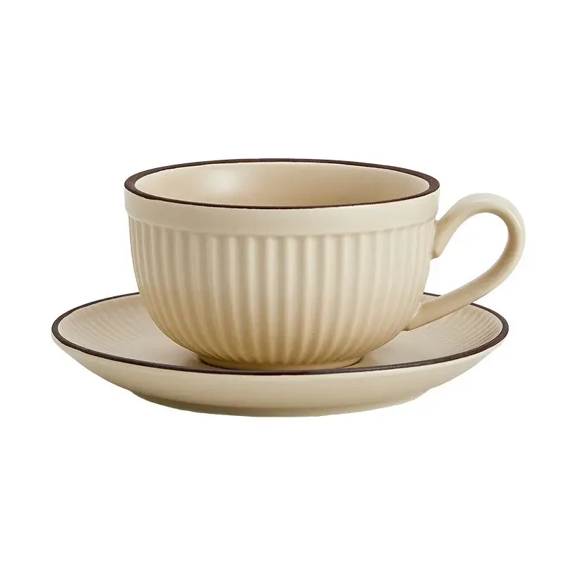 260ml European Retro style Coffee Cup with Saucer set Pumpkin Cups Ceramic Mugs Latte Espresso Mug Afternoon Tea Cup Water Cup