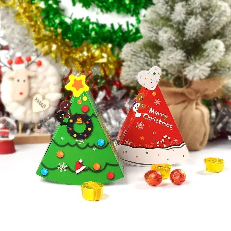 6/12Pcs Christmas Tree Shape Candy Box DIY Cookie Snack Baking Packaging Box Bag Xmas Gift Box New Year Party Decor Kid Favors