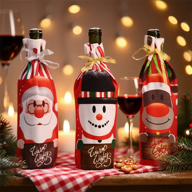 Santa Claus Printed Wine Bottle Bag Christmas Decor Wine Bottle Covers Ornaments Bags Xmas Gifts For New Year Dinner Table Decor