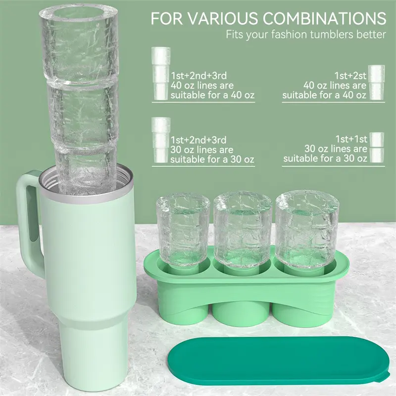 3 cavity Ice Tray For Stanley Cup Tumbler Cup Silicone Ice Mold with Lid Summer Ice Maker Cylinder-Shape Reusable