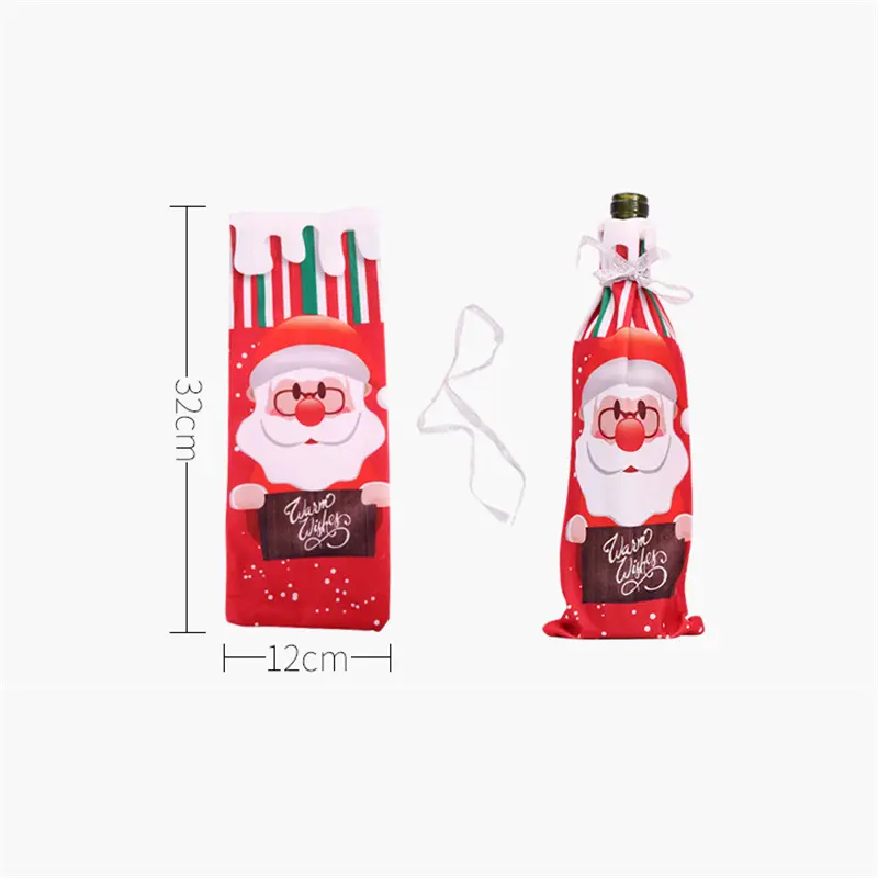 Santa Claus Printed Wine Bottle Bag Christmas Decor Wine Bottle Covers Ornaments Bags Xmas Gifts For New Year Dinner Table Decor