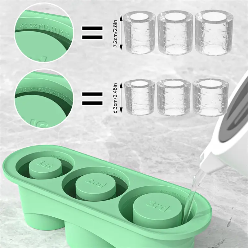 3 cavity Ice Tray For Stanley Cup Tumbler Cup Silicone Ice Mold with Lid Summer Ice Maker Cylinder-Shape Reusable