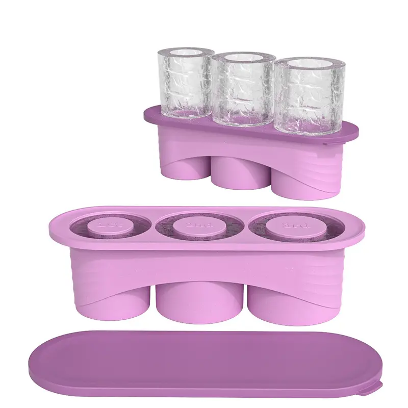 3 cavity Ice Tray For Stanley Cup Tumbler Cup Silicone Ice Mold with Lid Summer Ice Maker Cylinder-Shape Reusable