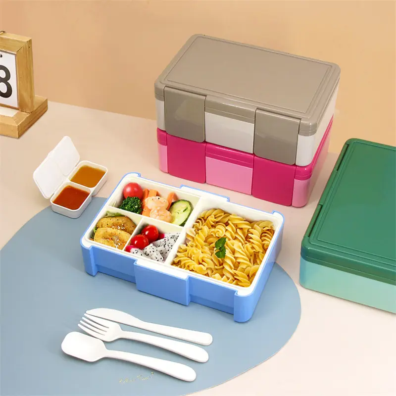 1450ml 4 Compartment Sealed Lunch Boxes with spoon fork Bento Box for Kids Microwave Heating Bento Box Food Storage Containers