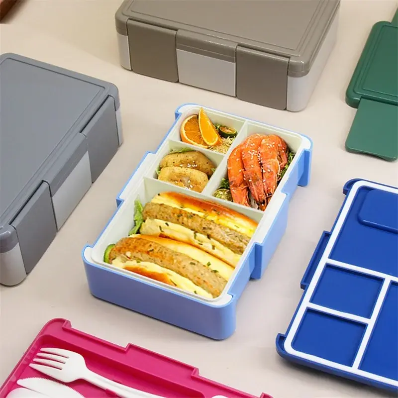 1450ml 4 Compartment Sealed Lunch Boxes with spoon fork Bento Box for Kids Microwave Heating Bento Box Food Storage Containers