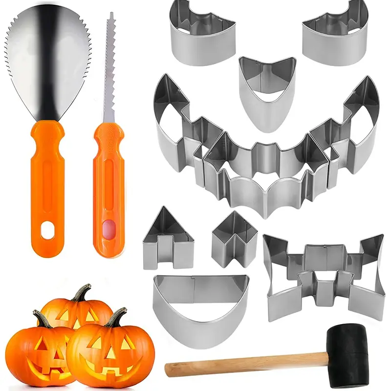 6/10/12/13Pcs Halloween Creative Pumpkin Engrave Set Tool Stainless Steel Biscuit Mold Baking Tool DIY Pumpkin Engraving Tool