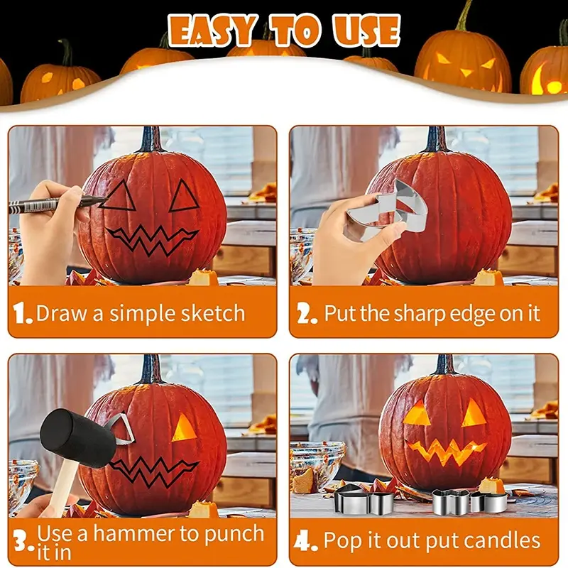 6/10/12/13Pcs Halloween Creative Pumpkin Engrave Set Tool Stainless Steel Biscuit Mold Baking Tool DIY Pumpkin Engraving Tool