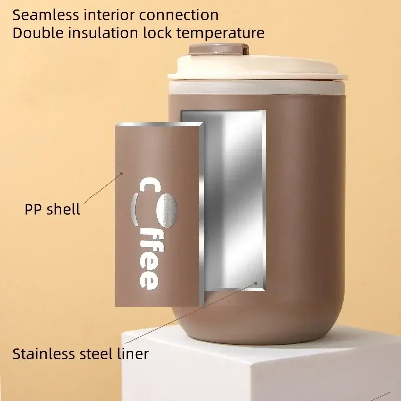 500ml 304 Stainless Steel Thermos Coffee Cup with Silicone Straw Double layer Leak-proof Travel Milk Tea Car Water Cups Thermos