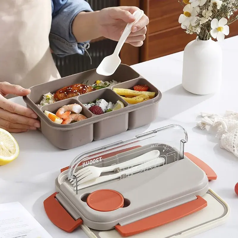 1300ml Compartment Lunch Box Portable Microwave Oven Sealed Bento Box with Spoon fork Student office workers Food Containers