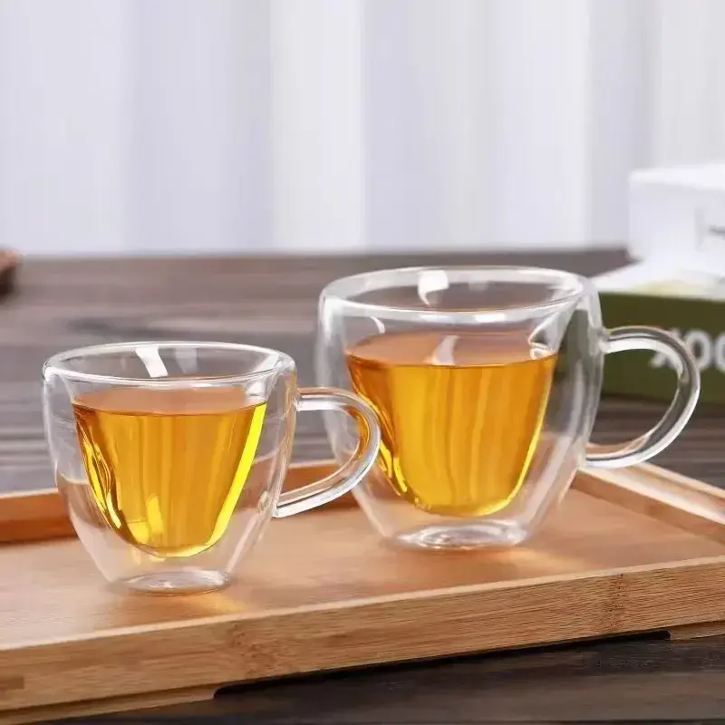 Heart Love Shape Glass Cup Double Wall Coffee Mug with handle Anti-scald Heart Drinking Tea Milk Juice Water cup Lover Gift