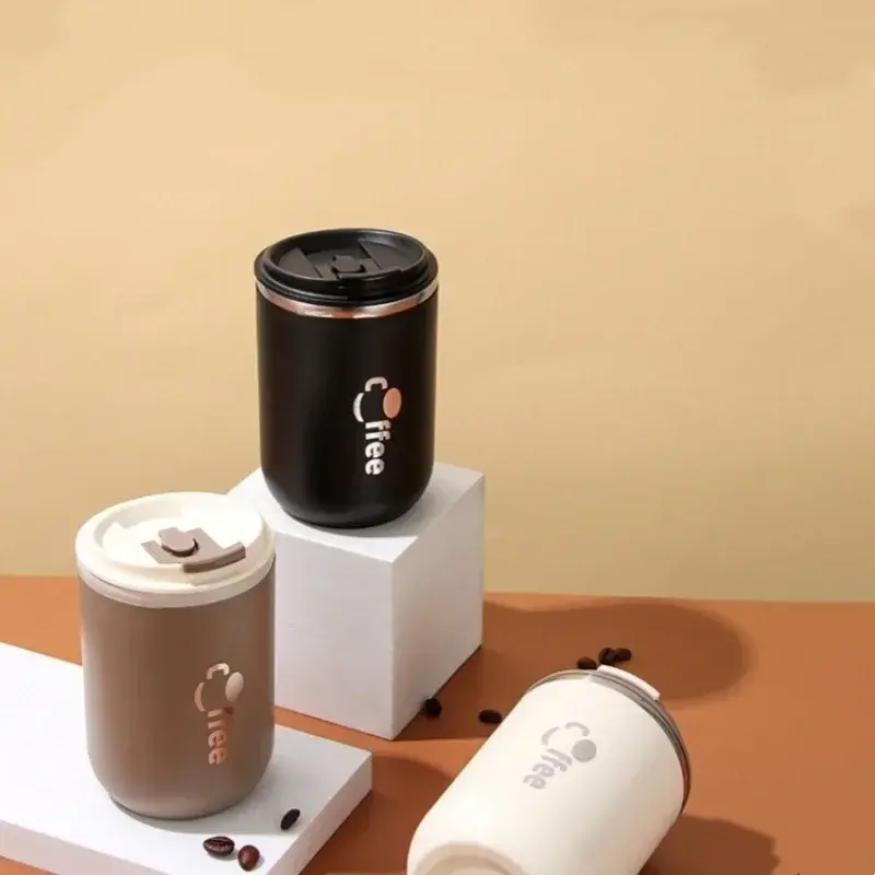 500ml 304 Stainless Steel Thermos Coffee Cup with Silicone Straw Double layer Leak-proof Travel Milk Tea Car Water Cups Thermos