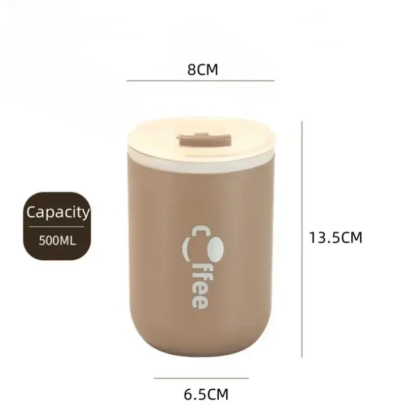 500ml 304 Stainless Steel Thermos Coffee Cup with Silicone Straw Double layer Leak-proof Travel Milk Tea Car Water Cups Thermos