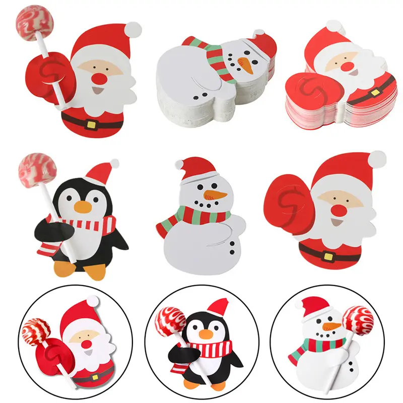 50-200Pcs Cartoons Santa Lollipop Paper Cards Christmas Lollipop Stick Safe Paper Candy Chocolate  Xmas Decor DIY Gift Package