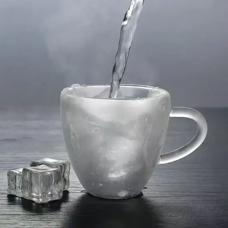 Heart Love Shape Glass Cup Double Wall Coffee Mug with handle Anti-scald Heart Drinking Tea Milk Juice Water cup Lover Gift