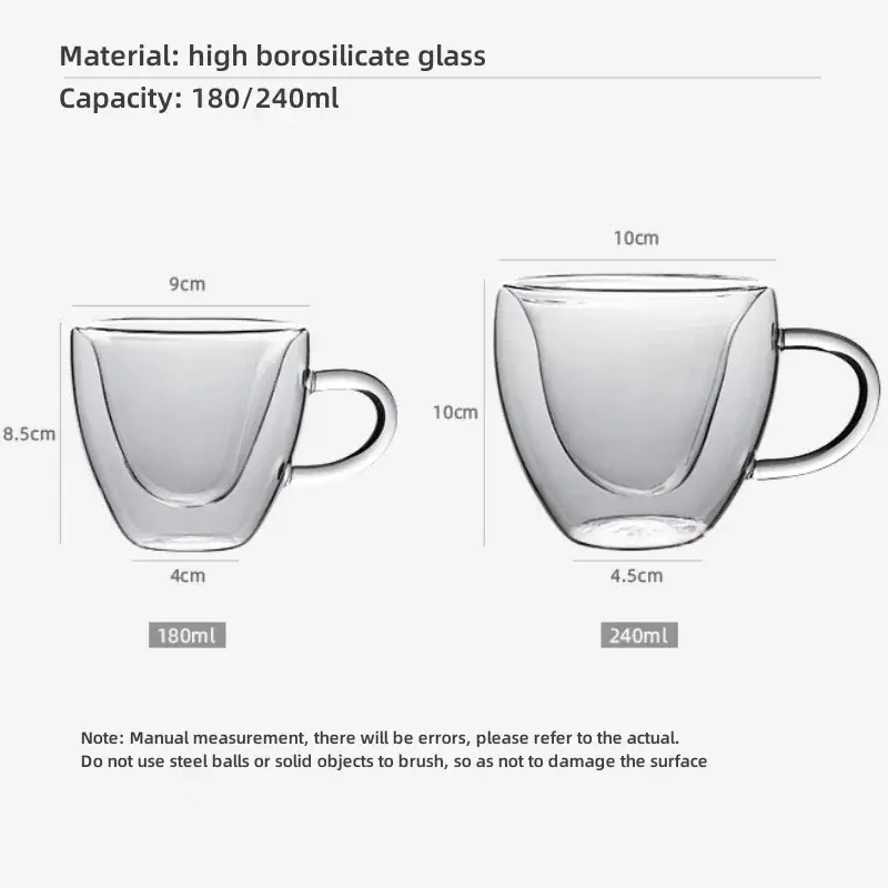 Heart Love Shape Glass Cup Double Wall Coffee Mug with handle Anti-scald Heart Drinking Tea Milk Juice Water cup Lover Gift