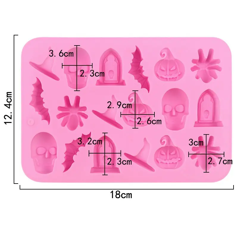 18 Cavities Halloween Scary Silicone Mold Skull Bat Pumpkin Spider Tombstone Fondant Chcolate Baking Mould Cake Decorating