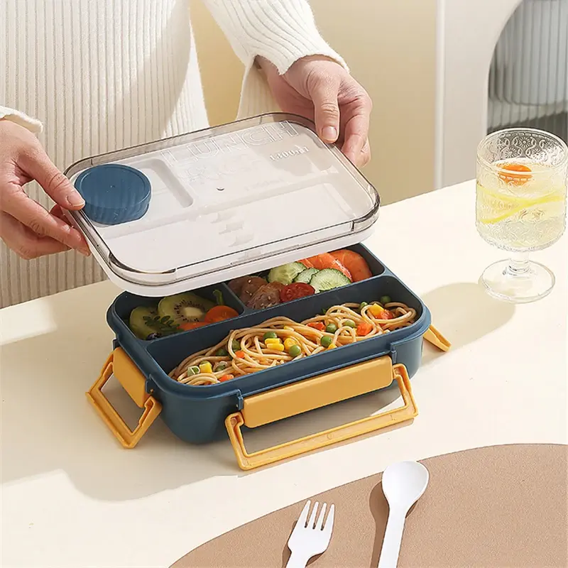 New 1300ml Plastic Lunch box with Tableware for Adults Students Divided Microwave Oven Bento Box sealed Leakproof Food Container