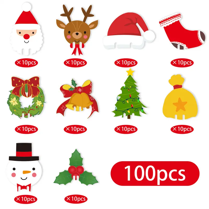 100pcs Christmas Cup Card Christmas Party Wine Glass Decoration Santa Elk Hat Cup Card Table Decor Navidad New Year Party Supply