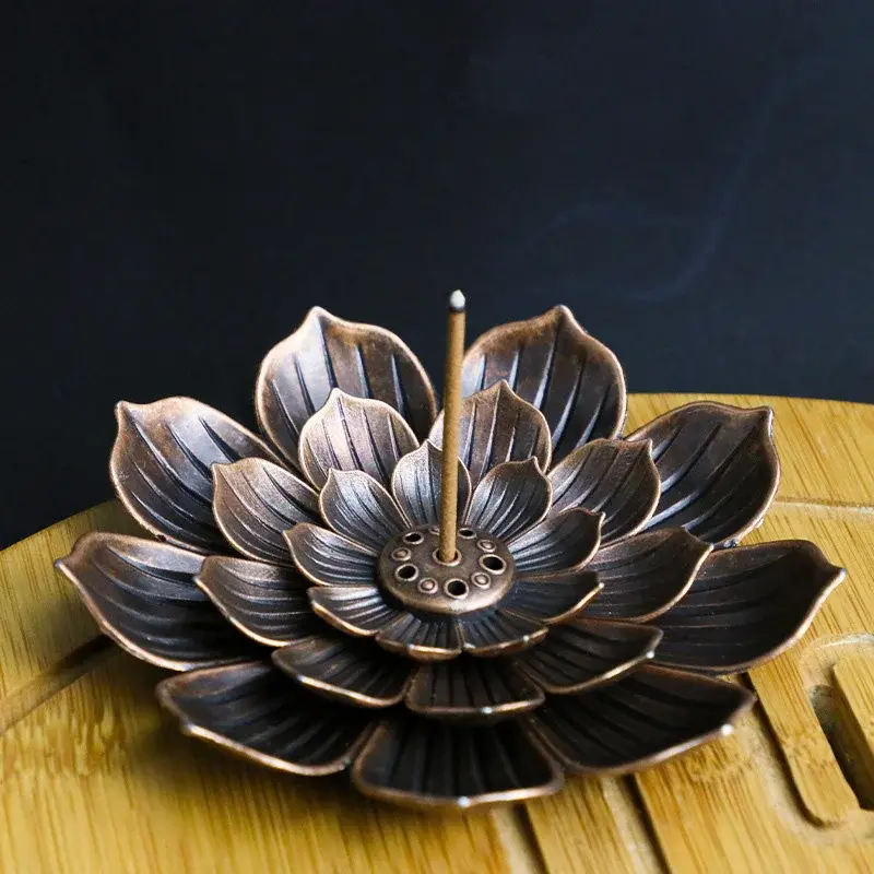 Alloy Incense Burner Reflux Stick Incense Holder Buddhism Lotus Line Incense plate Sandalwood Coil Censer Base Home Decoration