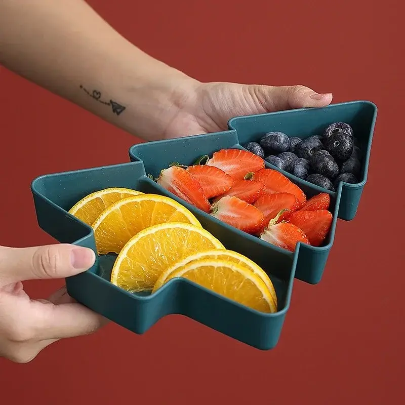 Creative Christmas Tree Shape Tray Plastic Compartmented Fruit Plate Candy Snacks Nut Tray Home Christmas Party Dessert Plate