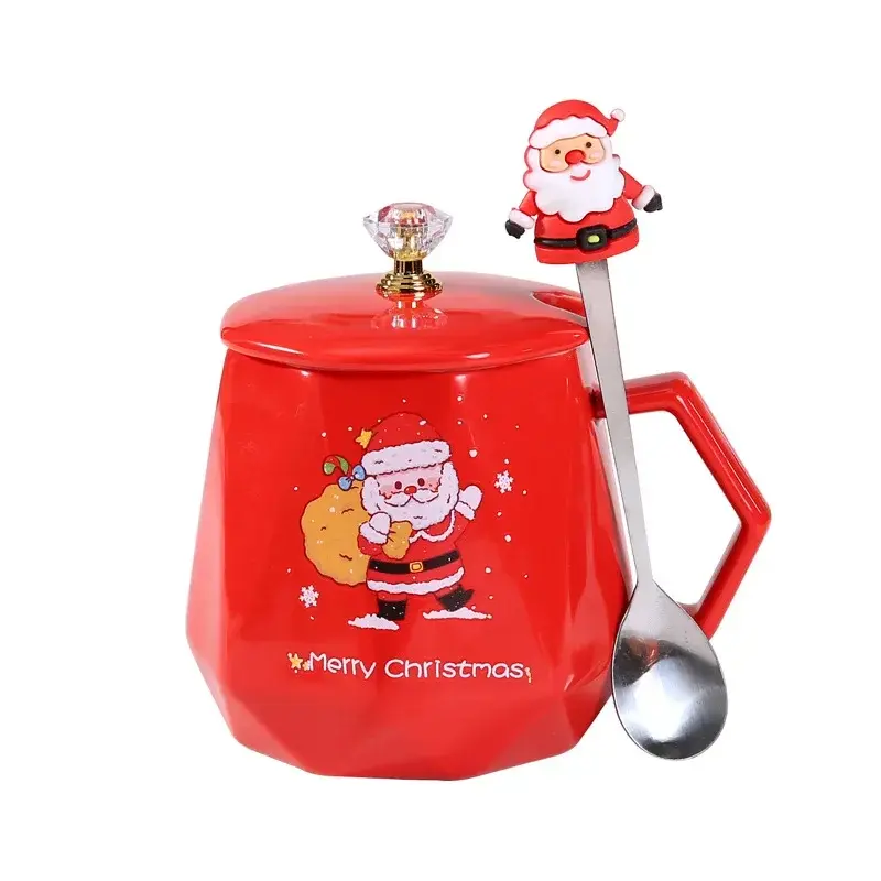 Merry Christmas Ceramic Mugs Santa Claus Elk Water cup Coffee Mug with lid and spoon Milk Tea Cup Creative Christmas Gift