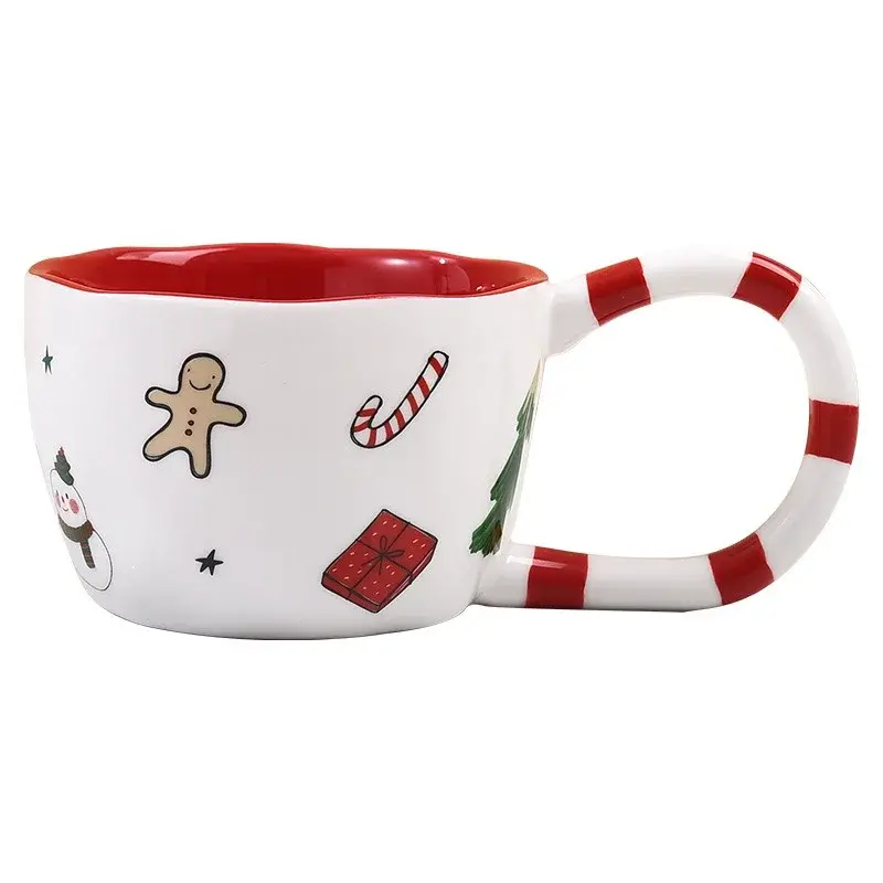 350ML Christmas Coffee Mug Hand Pinched Ceramic Cup Winter Afternoon Tea Milk Cup Xmas Gift Irregular Large Handle Water Cup