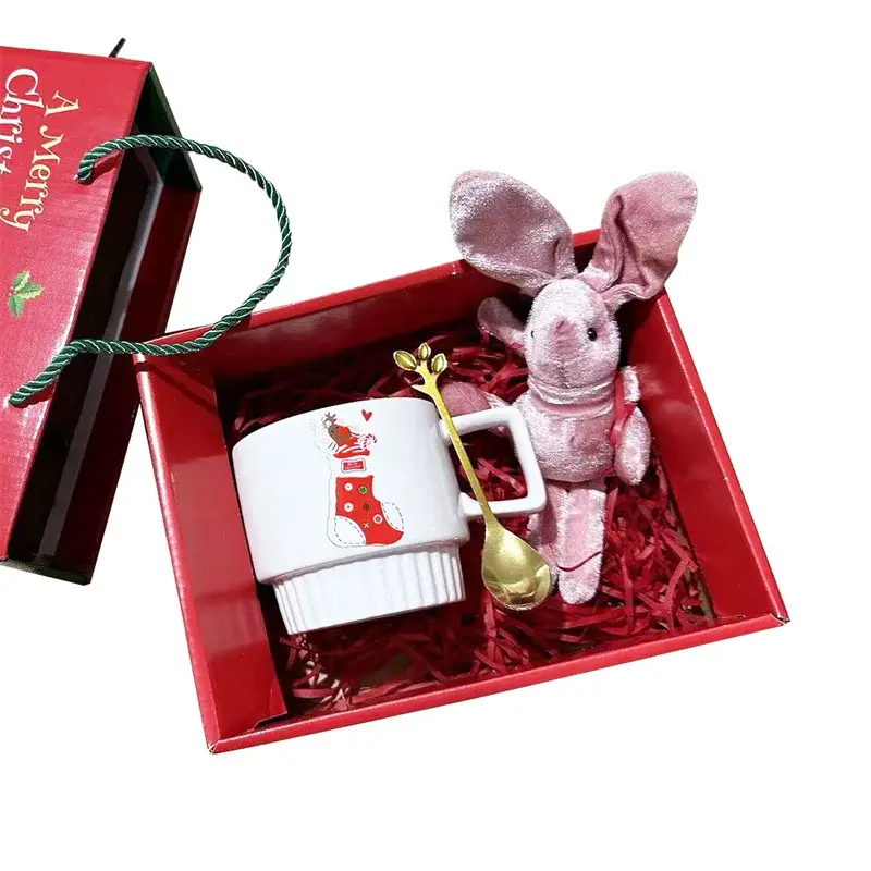Christmas Ceramic Mug Santa Claus Coffee Mug with Gift box and spoon Creativity Christmas Gifts Breakfast Milk Cup Water Cup