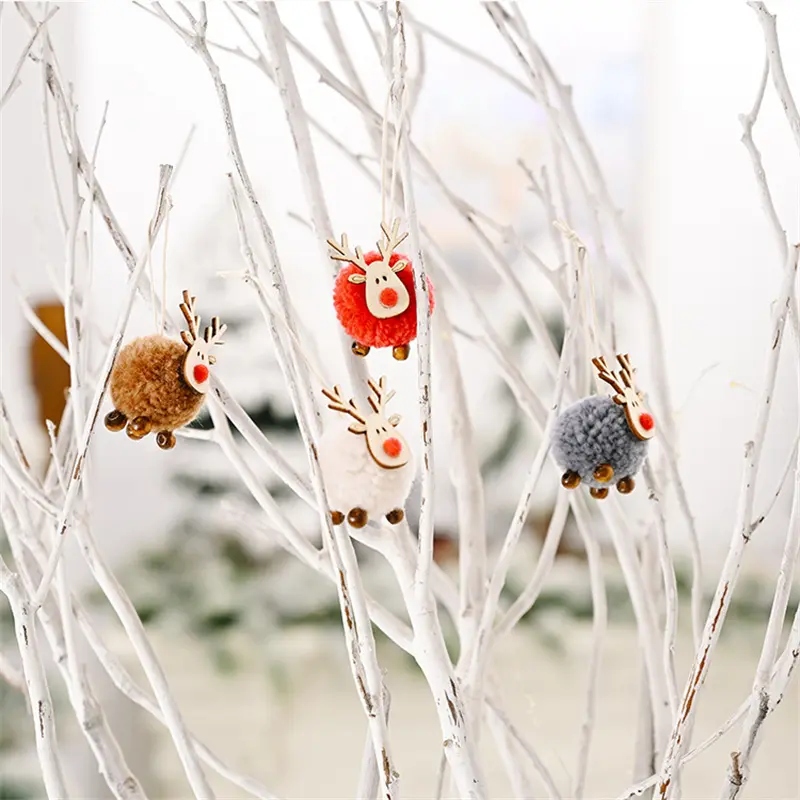 Christmas Felt Deer Pendant Xmas Tree Decorative Hanging Wooden Elk Party Decor Xmas Gift Cute Deer Crafts Ornaments Navidad