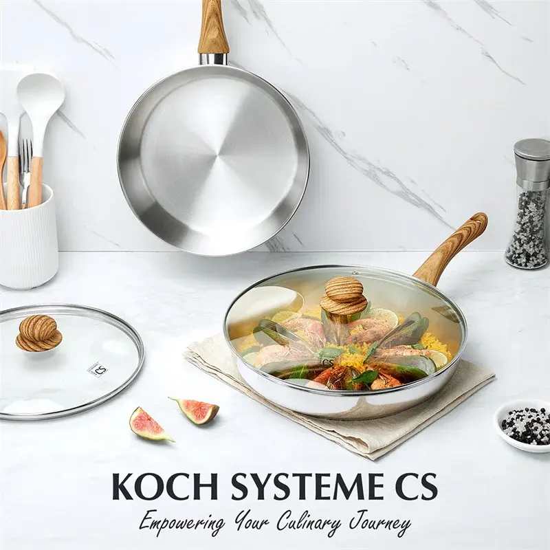KOCH SYSTEME CS Frying Pan 8/10/12Inch Stainless Steel Frying Pan with Heat-resistant Bakelite Handle Induction Cooking Pot