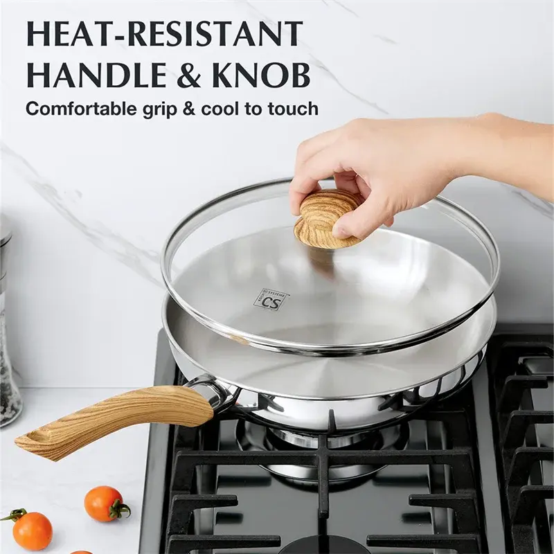 KOCH SYSTEME CS Frying Pan 8/10/12Inch Stainless Steel Frying Pan with Heat-resistant Bakelite Handle Induction Cooking Pot