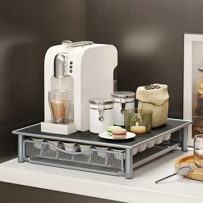 Coffee Capsule Storage Rack Carbon Steel Storage Drawer Coffee Machine Base Drawer Storage Shelf Desktop Tea Bag Storage Box