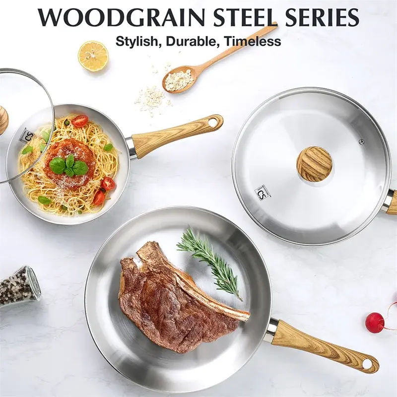 KOCH SYSTEME CS Frying Pan 8/10/12Inch Stainless Steel Frying Pan with Heat-resistant Bakelite Handle Induction Cooking Pot