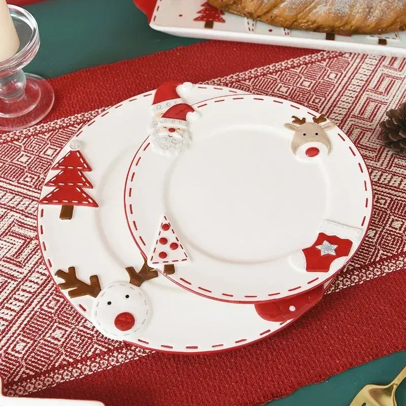 Nordic Ceramics Plate Christmas Gift Santa Claus Embossed Dishes Dessert Plate Western Plate Cake Dessert Plate Home Tableware