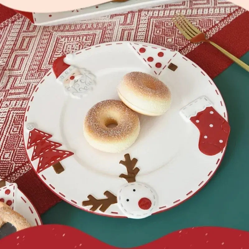 Nordic Ceramics Plate Christmas Gift Santa Claus Embossed Dishes Dessert Plate Western Plate Cake Dessert Plate Home Tableware