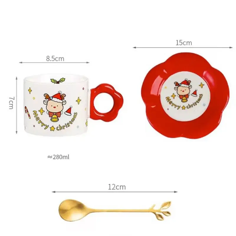 Exquisite Christmas Gift Ceramic Cup Santa Coffee Mugs and Saucers with Spoon Xmas Party Afternoon Tea Cups Breakfast Milk Cup