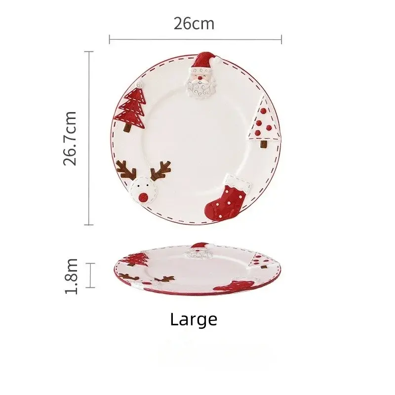 Nordic Ceramics Plate Christmas Gift Santa Claus Embossed Dishes Dessert Plate Western Plate Cake Dessert Plate Home Tableware