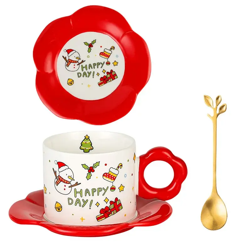 Exquisite Christmas Gift Ceramic Cup Santa Coffee Mugs and Saucers with Spoon Xmas Party Afternoon Tea Cups Breakfast Milk Cup