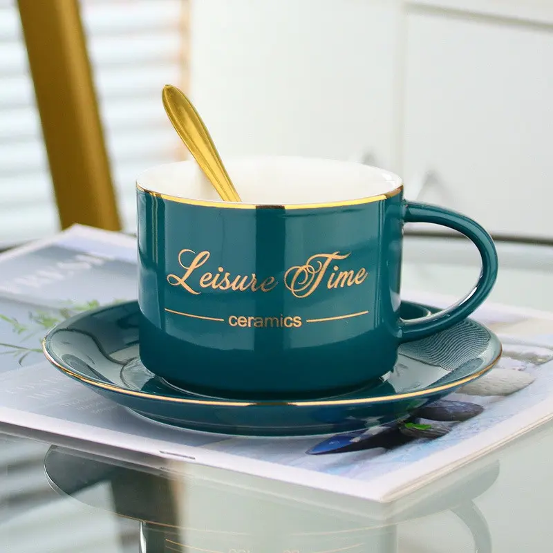 Nordic Style Letter Ceramics mug Creative design Coffee Cup with Saucer & Spoon Latte Breakfast Milk Cup Office Home Water cup
