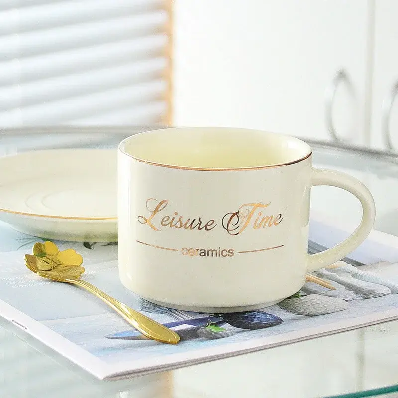 Nordic Style Letter Ceramics mug Creative design Coffee Cup with Saucer & Spoon Latte Breakfast Milk Cup Office Home Water cup