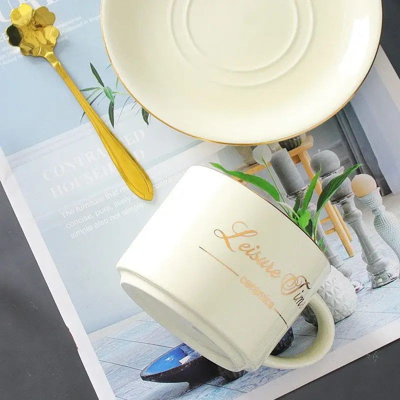 Nordic Style Letter Ceramics mug Creative design Coffee Cup with Saucer & Spoon Latte Breakfast Milk Cup Office Home Water cup