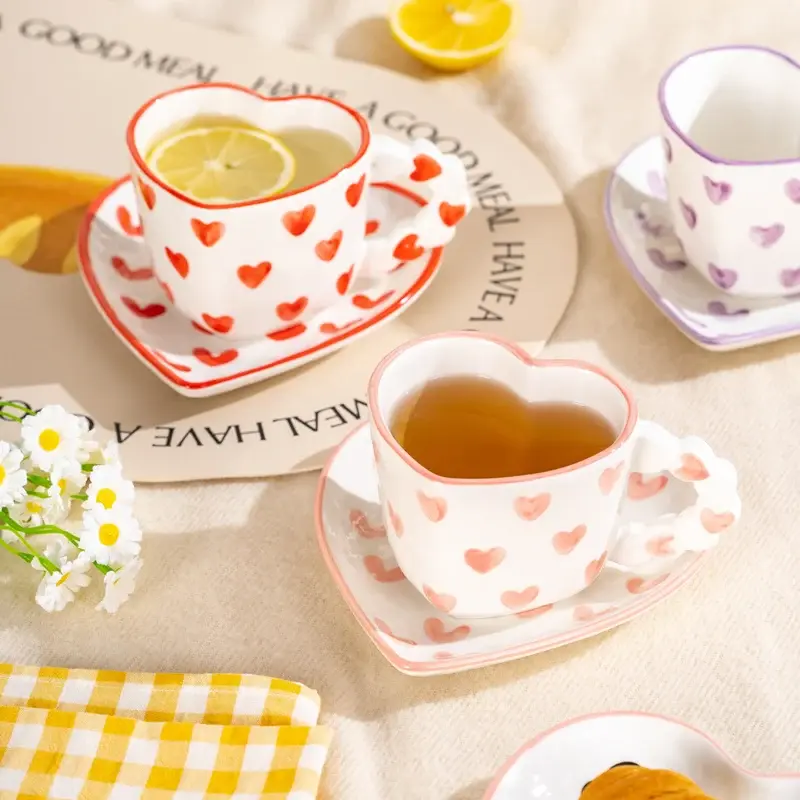 260ml Heart Shape Coffee cup & Saucer Ceramics Mug Hand Painted Love Valentine's Day Gift Gifts Afternoon tea Cup Breakfast cups