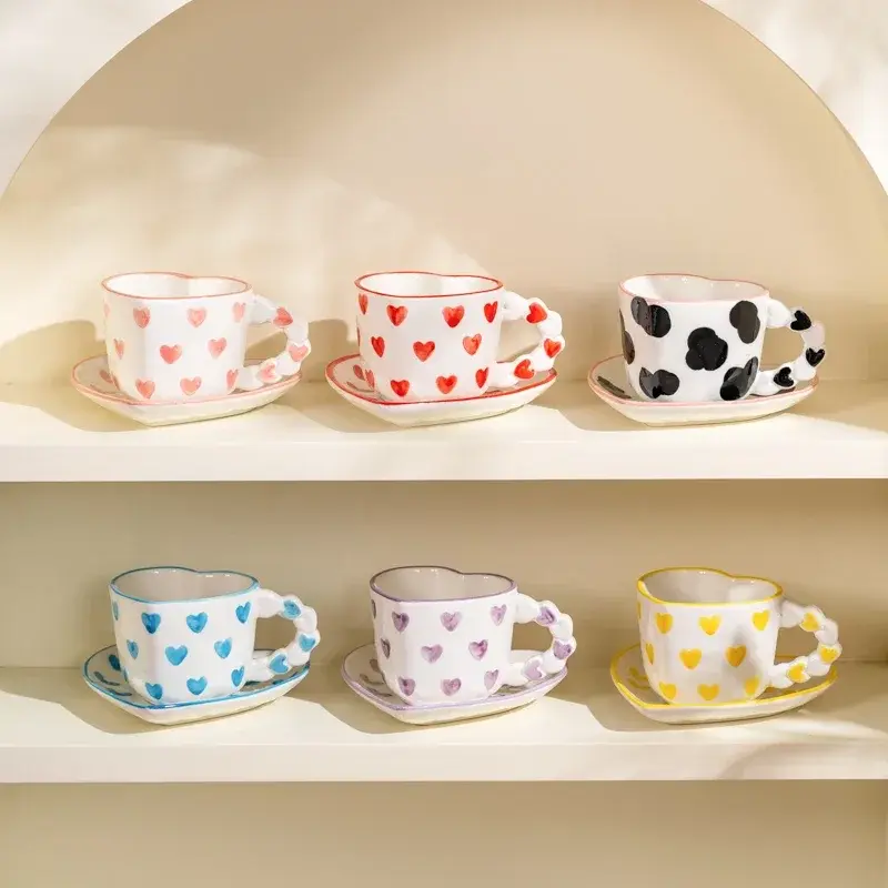 260ml Heart Shape Coffee cup & Saucer Ceramics Mug Hand Painted Love Valentine's Day Gift Gifts Afternoon tea Cup Breakfast cups