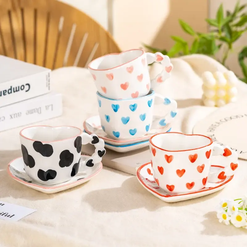 260ml Heart Shape Coffee cup & Saucer Ceramics Mug Hand Painted Love Valentine's Day Gift Gifts Afternoon tea Cup Breakfast cups