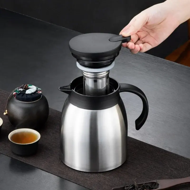1200ml Thermos Tea Pot 304 Stainless Steel Large Capacity Coffee Tea Kettle with Tea-strainer Home Office Brewing Teapot