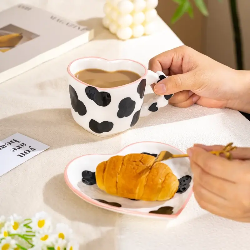 260ml Heart Shape Coffee cup & Saucer Ceramics Mug Hand Painted Love Valentine's Day Gift Gifts Afternoon tea Cup Breakfast cups