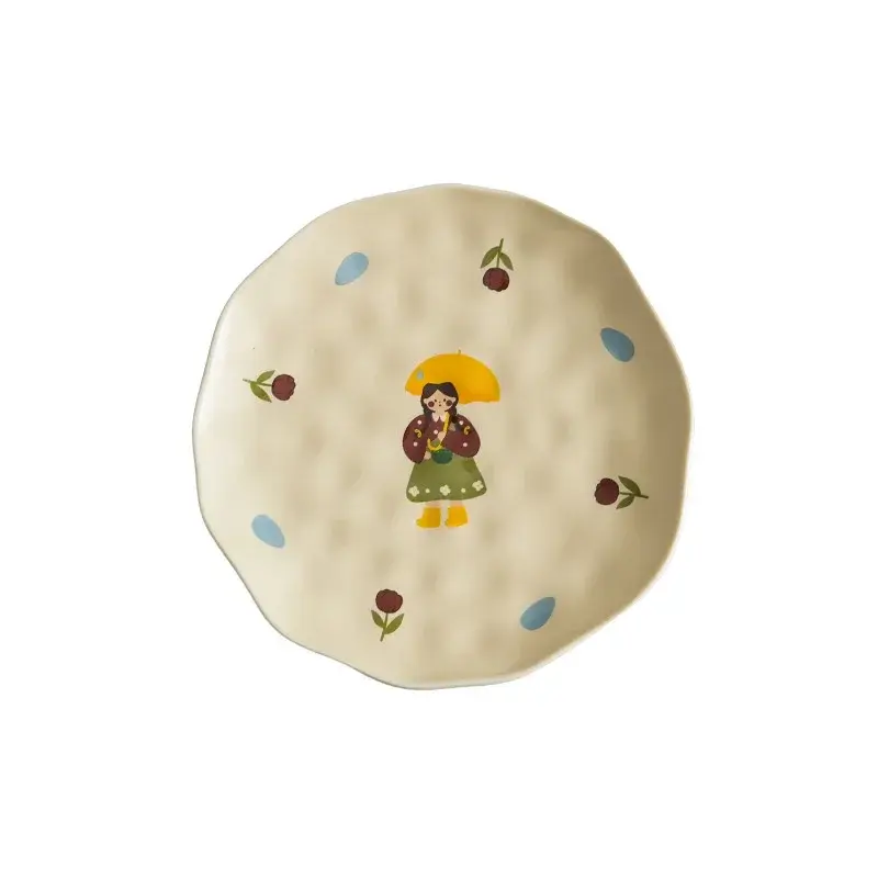 Cute girls Retro Style Tableware Ceramic Dinner Plate Bowl Coffee Cup Household Rice Salad bowl Fruit dish Breakfast Plates