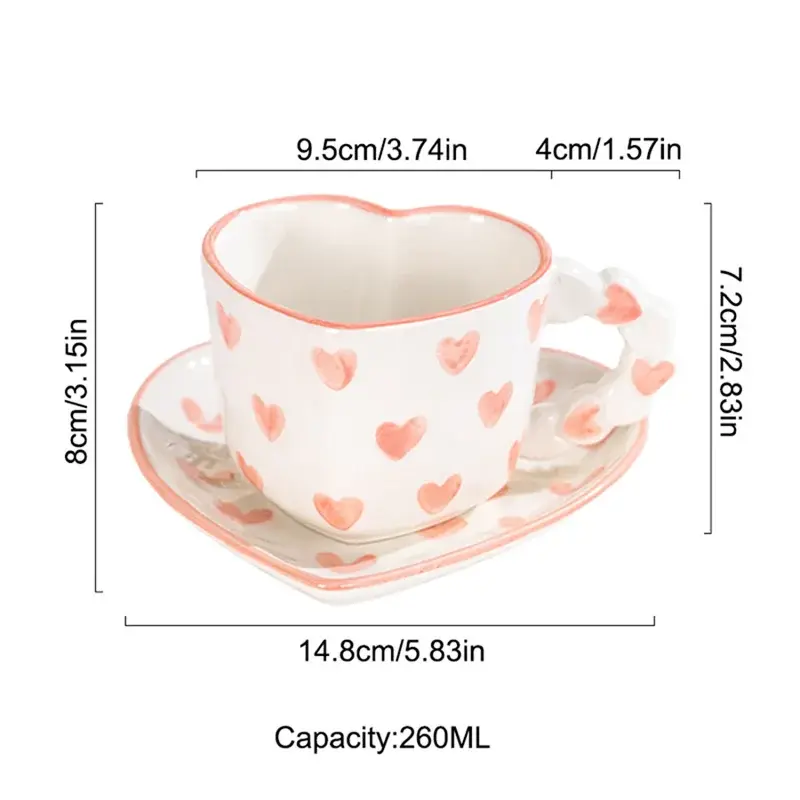 260ml Heart Shape Coffee cup & Saucer Ceramics Mug Hand Painted Love Valentine's Day Gift Gifts Afternoon tea Cup Breakfast cups