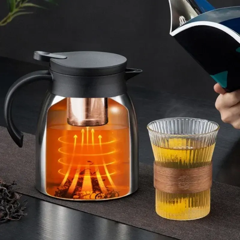 1200ml Thermos Tea Pot 304 Stainless Steel Large Capacity Coffee Tea Kettle with Tea-strainer Home Office Brewing Teapot