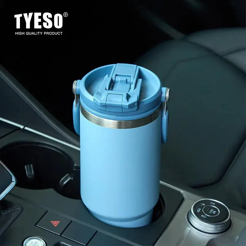 Tyeso Stainless Steel Vacuum Flasks Handle Thermos Cup Dual-Drink Coffee Cup Cold & Hot Insulated Cup Tumbler Ice Cup Car Bottle